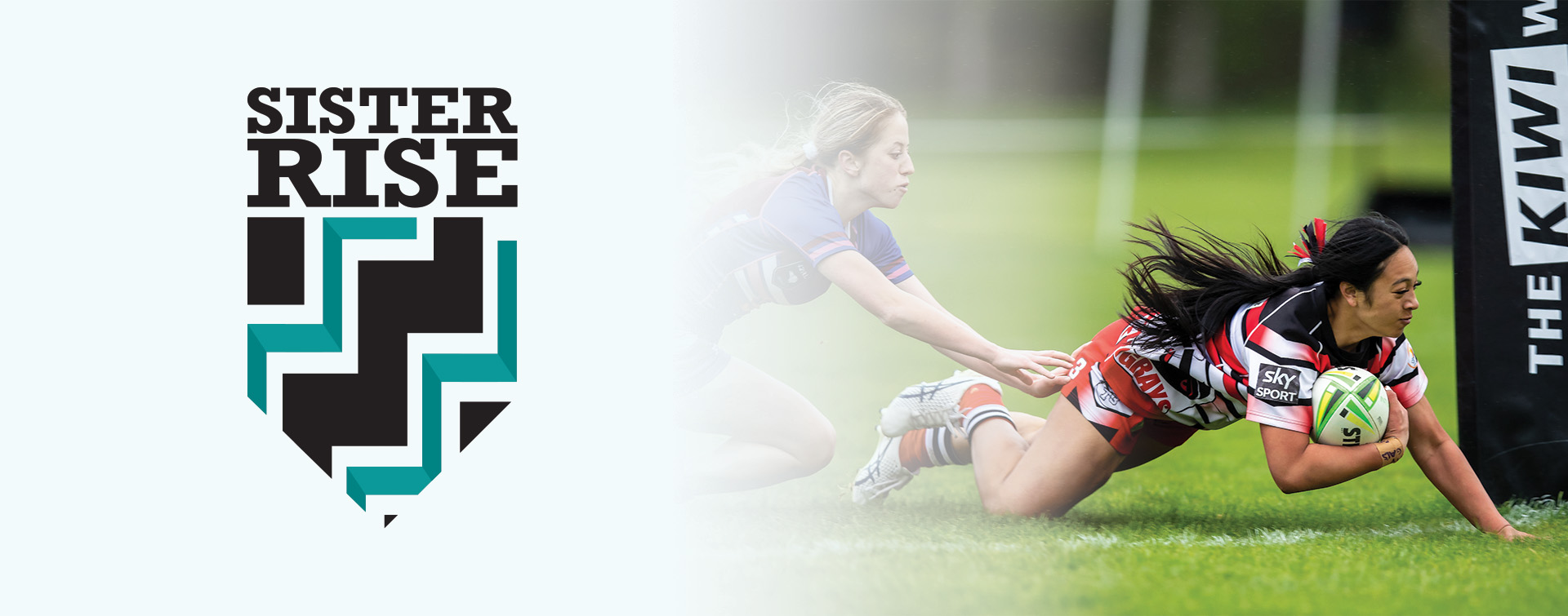 Sister RISE logo with girl playing rugby league